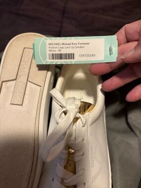 MICHAEL Michael Kors White Womens Lace-Up Sneakers with Gold Accent